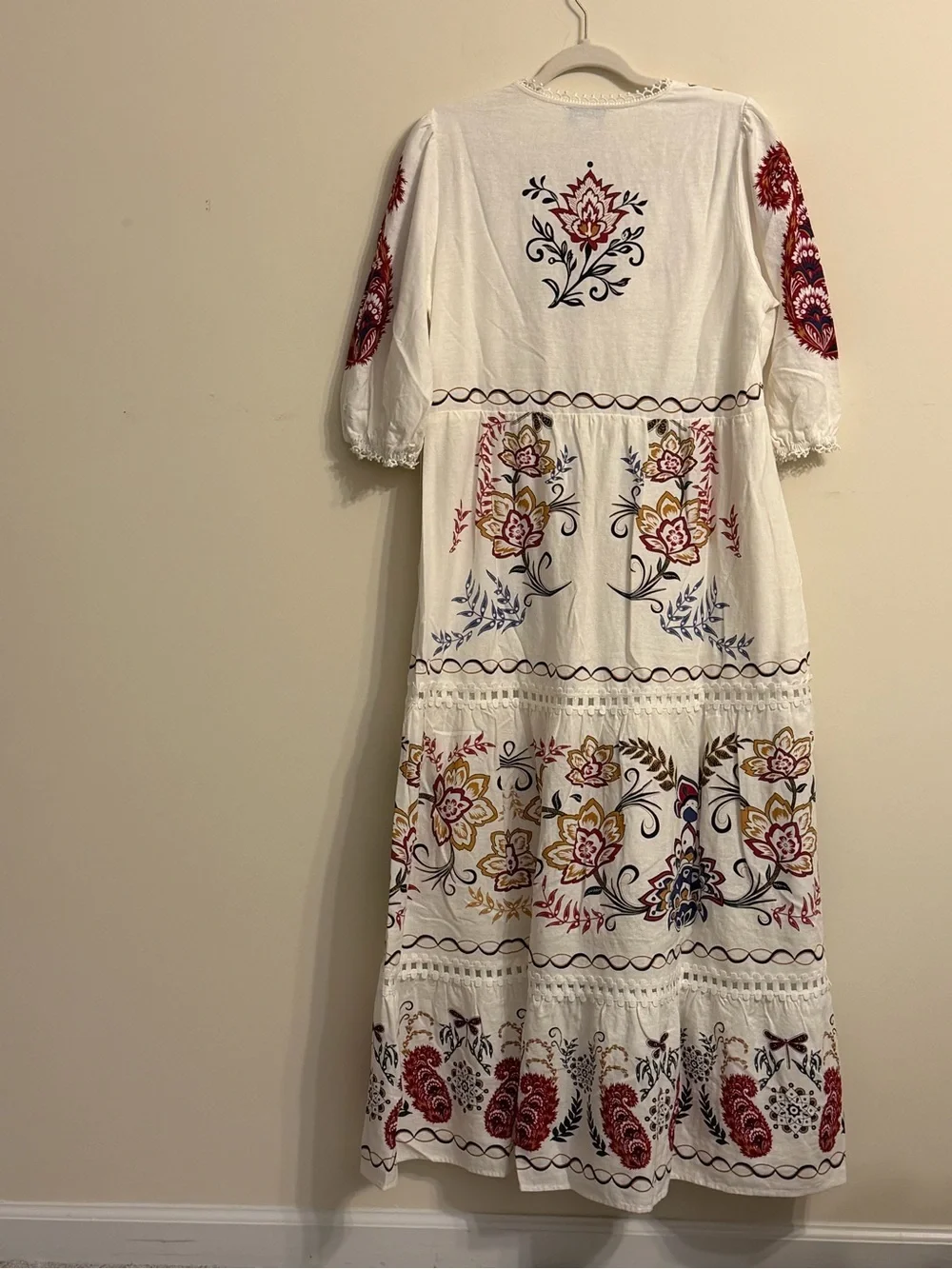 Calypso St. Barth Cream Linen Maxi Dress with Multicolor Floral Embroidery - Picture 4 of 4